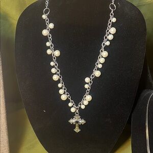 Rescue,Redone Jewelry Cross Faux Pearls Necklace